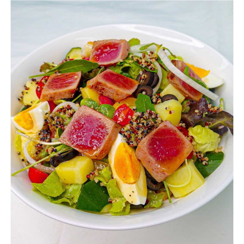 SEARED FRESH TUNA, QUINOA, AND POTATO SALAD &EARLY GREY TEA DRESSING