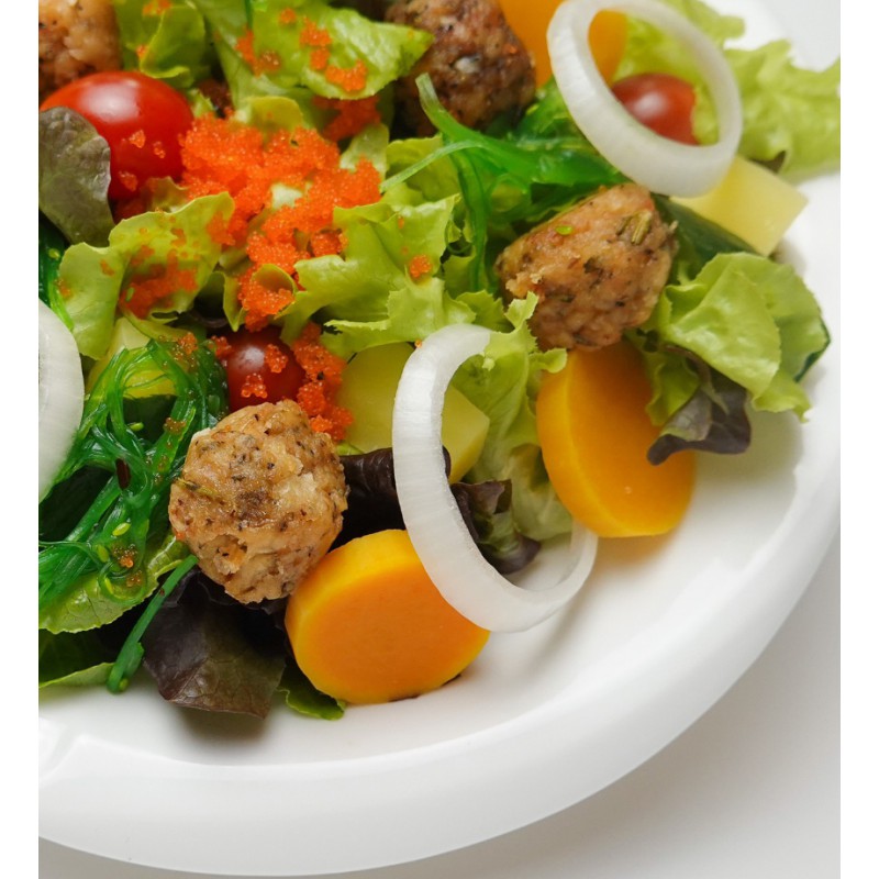 SALMON MEAT BALL SALAD &SHOYU-PONZU DRESSING